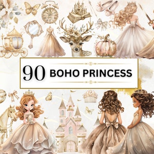 Kleine Prinzessin Clipart Aquarell süsse Boho Prinzessin PNG Ritter Schloss PNG Cinderella Clipart Märchen Clipart Süße Prinzessin Kutsche PNG