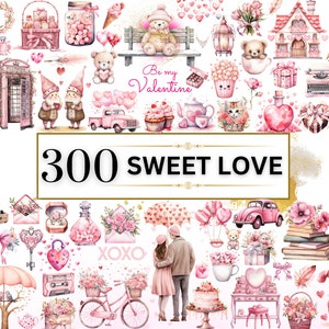 Dulce San Valentín Clipart Día de San Valentín rosa PNG Amor Clipart Boho San Valentín PNG Lindo San Valentín Clipart Osito de peluche / Scrapbooking para uso comercial