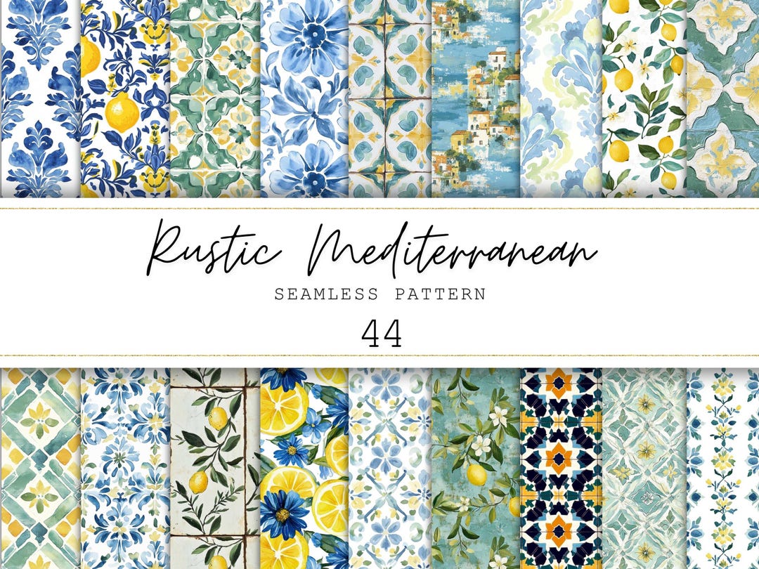Mediterranean Seamless Patterns Blue Digital Print Summer Digital Paper ...