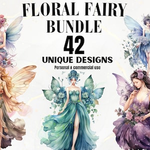 Floral Fairy Watercolor Clipart - 42 Watercolor Fairy Images, Fairytale Clip Art, Fantasy Clipart, Fairy PNG bundle, Digital Download