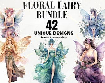 Floral Fairy Watercolor Clipart - 42 Watercolor Fairy Images, Fairytale Clip Art, Fantasy Clipart, Fairy PNG bundle, Digital Download