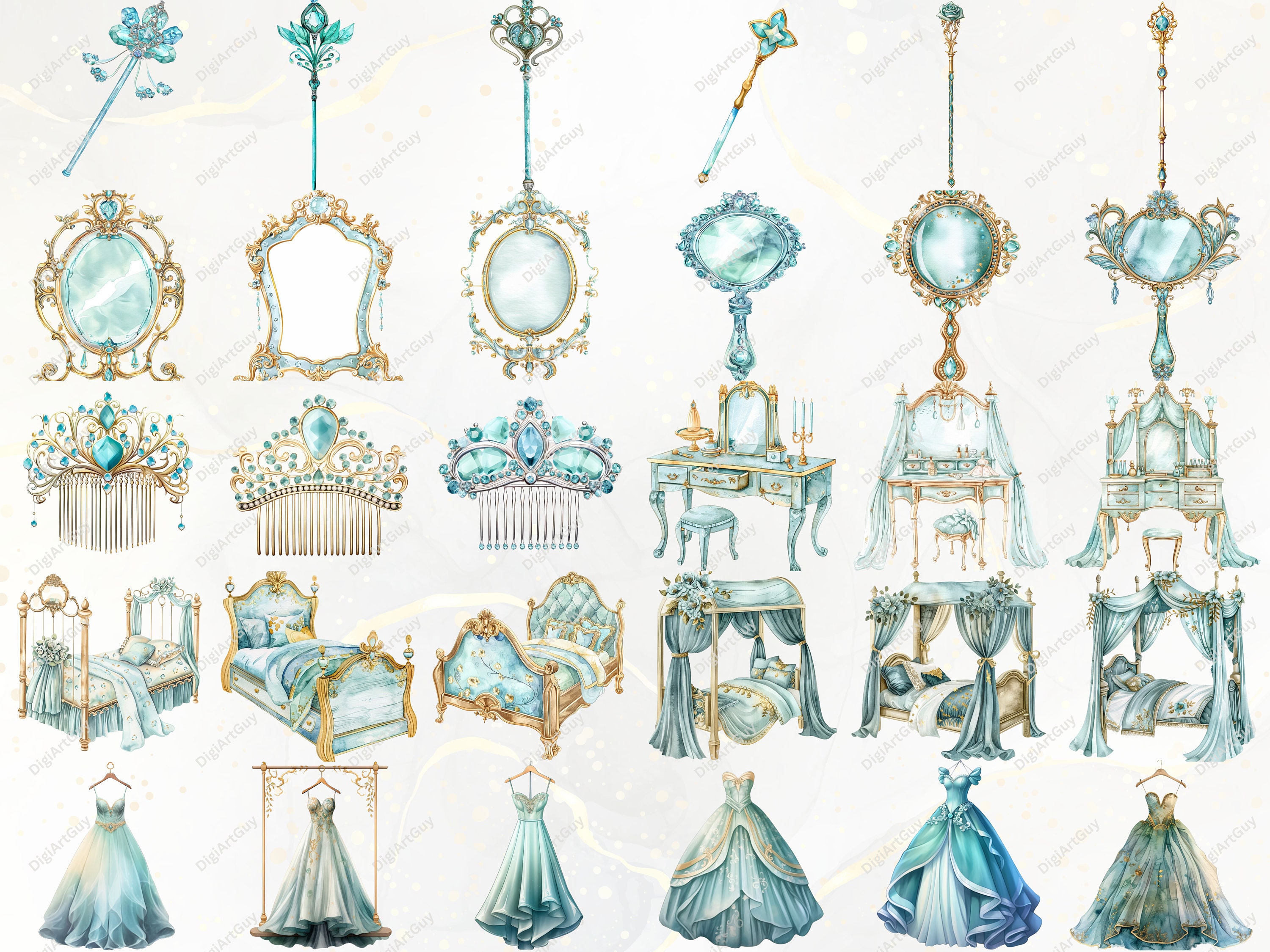 Watercolor Princess Clipart Cute Princess PNG Fairy Tale Clipart Castle ...