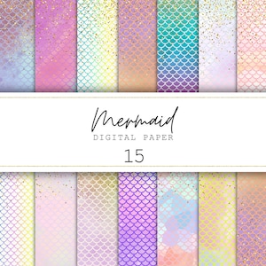 Mermaid Digital Paper Sparkly Backgrounds Metallic Pastel Textures Luxury Mermaid Scales Glitter Pattern  Junk Journal Scrapbook Paper