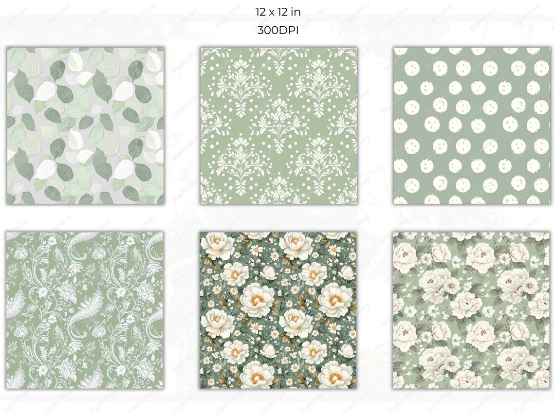 Sage Green Floral Seamless Pattern Shabby Chic Digital Paper ...