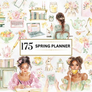 Frühling Planer Clipart Aquarell Journal Clipart Frühling PNG Digital Planner Stickers Planer Girl PNG Planer Liebhaber Clipart Bürobedarf