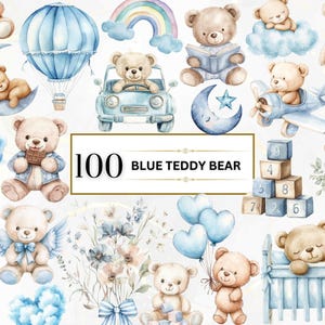 Ours en peluche bleu Clipart aquarelle PNG Ours en peluche bleu Baby Shower Clipart garçon Clipart chambre d'enfant Clipart sexe révèlent PNG Ours en peluche endormi