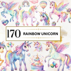 Einhorn Clipart Aquarell Regenbogen Einhorn PNG Baby Einhörner Clipart Kawaii Einhorn PNG Kinderzimmer Clipart Fantasy Party | Kommerzielle Nutzung