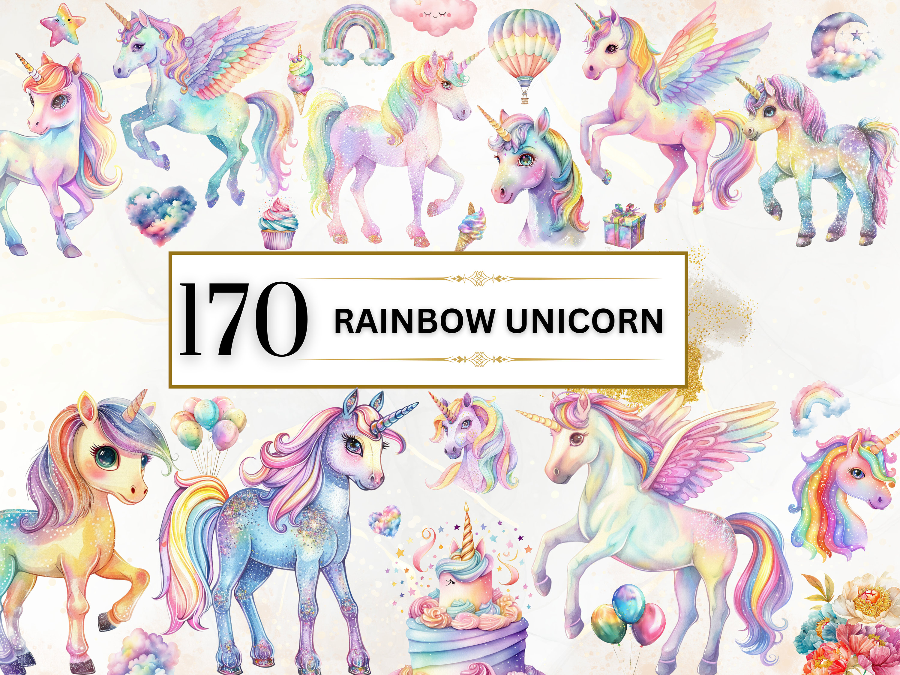 Unicorn Clipart Watercolor Rainbow Unicorn PNG Baby Unicorns Clipart ...