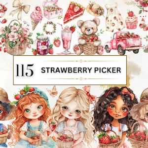 Strawberry Clipart Set Watercolor Strawberry PNG Cute Fruit Clipart Summer PNG Strawberries Clip Art Nursery Clipart Garden | Commercial Use