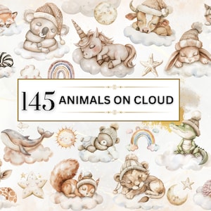 Cute Animal Clipart Watercolor Animal PNG Woodland Animal Clipart Cute Baby Animals Clipart Sleeping Animals PNG Neutral Nursery Clipart