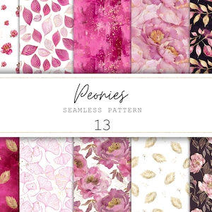 Motif floral transparent rose pivoine Papier numérique Fond floral Papier journal indésirable Motif floral rose Impressions florales | Utilisation commerciale