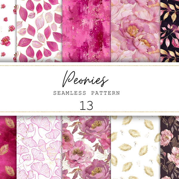 Pink Floral Seamless Pattern Peony Digital Paper Floral Background Junk Journal Paper Pink Flower Pattern Floral Prints | Commercial Use