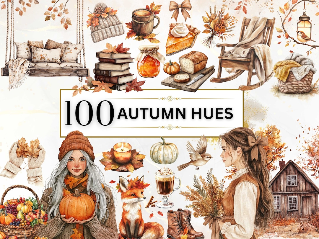 Autumn Hues Watercolor Clipart Cozy Fall Clipart Autumn PNG Watercolor ...