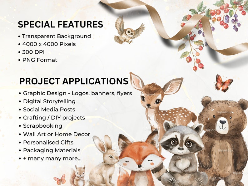 Description of special features of the images: transparent background, 4k pixels square, 10.6 x 10.6 inches. 300 DPI and PNG format.Project applications include graphic design, crafting, scrapbooking,personalised gifts and many more
