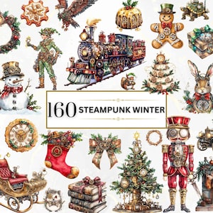 Steampunk Winter Clipart Watercolor Winter PNG Victorian Clipart Fantasy PNG Cozy Winter Clipart Steampunk Animal PNG Steampunk Junk Journal