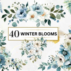 Winter bloem clipart aquarel bloemen clipart blauwe bloem PNG bruiloft bloemenboeket PNG Boho boeket bloemen blauwe bloemenpatronen