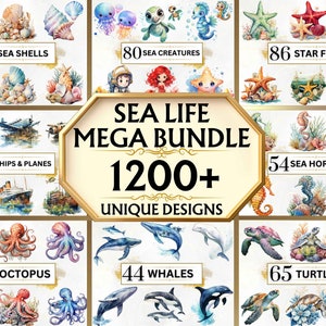 Zeedieren clipartbundel - 1200 Under The Sea png's, schattige zeedieren clipart, oceaandieren clipart, onderwaterdieren png, strand clipart