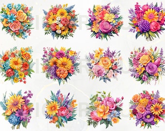 Watercolor Flower Bouquets Clipart, watercolor PNG, watercolor flowers, spring flowers, floral clipart, instant download png, commercial use