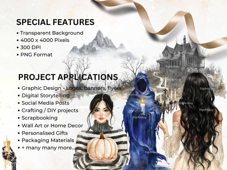 Description of special features of the images: transparent background, 4k pixels square, 10.6 x 10.6 inches. 300 DPI and PNG format.Project applications include graphic design, crafting, scrapbooking,personalised gifts and many more