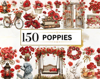 Poppy Clipart Watercolor Flower PNG Poppy Flower Clipart Spring PNG Red Flowers Clipart Poppy Floral Clipart Bouquet PNG | Commercial Use