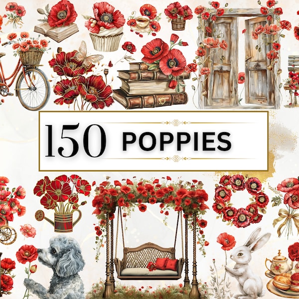 Poppy Clipart Watercolor Flower PNG Poppy Flower Clipart Spring PNG Red Flowers Clipart Poppy Floral Clipart Bouquet PNG | Commercial Use