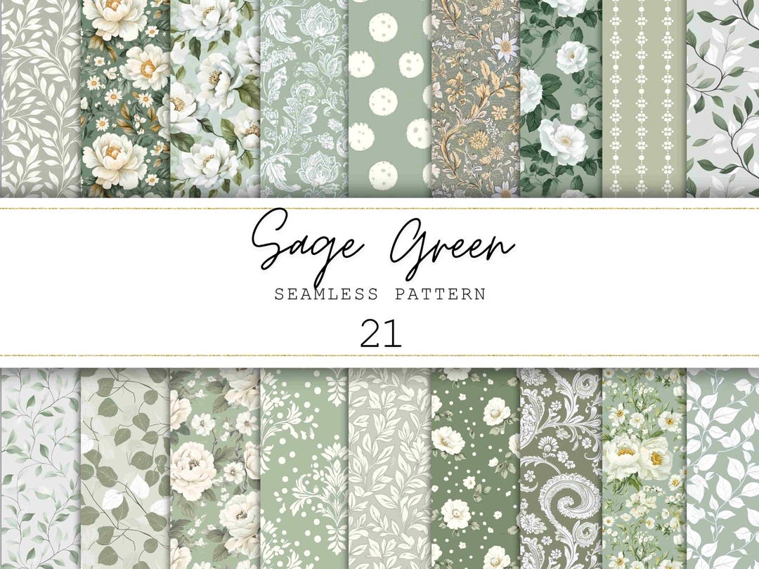 Sage Green Floral Seamless Pattern Shabby Chic Digital Paper ...