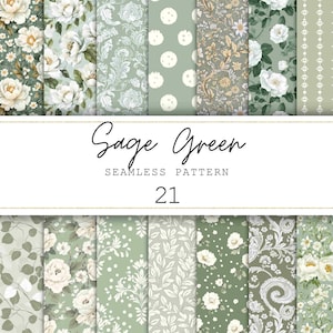 Sage Green Floral Seamless Pattern Shabby Chic Digital Paper Scrapbooking and Crafting Prints Floral Junk Journal Paper Prints Scrapbooking