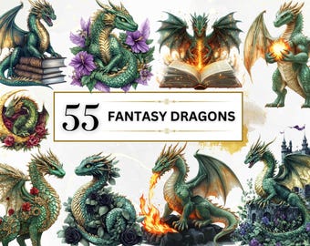 Fantasy Dragon Clipart Watercolor Dragon Clipart Fantasy Dragons PNG Mythical Magical Illustrations Fantasy Dragon Graphics Commercial Use