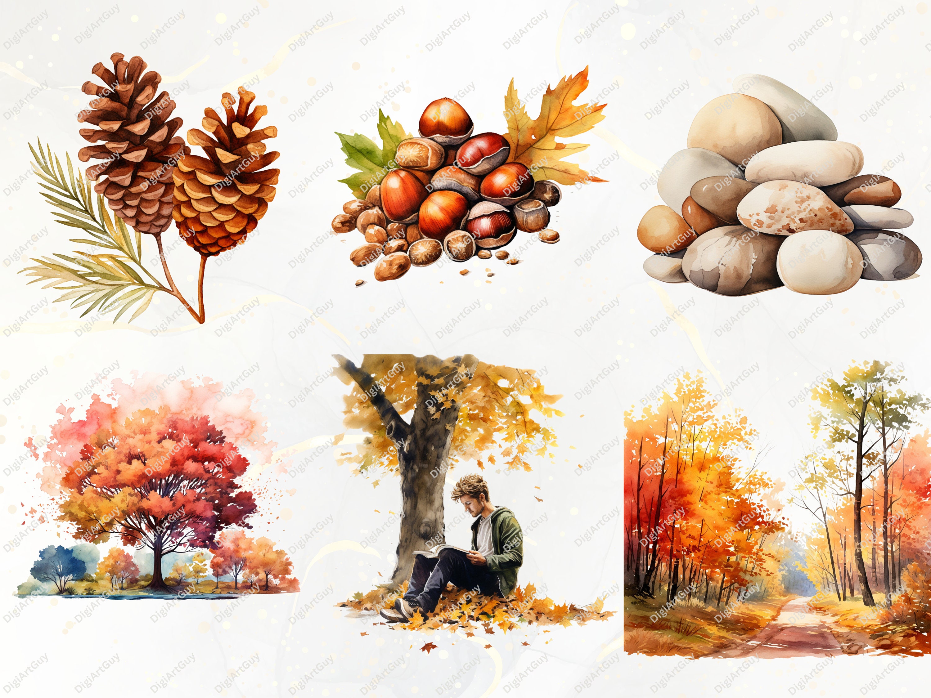 Watercolor Autumn Leaves Bundle - 124 Leaves Clipart Pngs, Fall ...