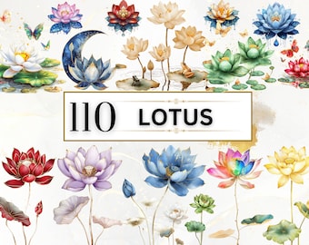 Lotus Clipart Watercolor Flower Clipart Spring PNG Floral Clipart Spring Flower PNG  Lotus Flower Clipart Digital Flowers | Commercial Use