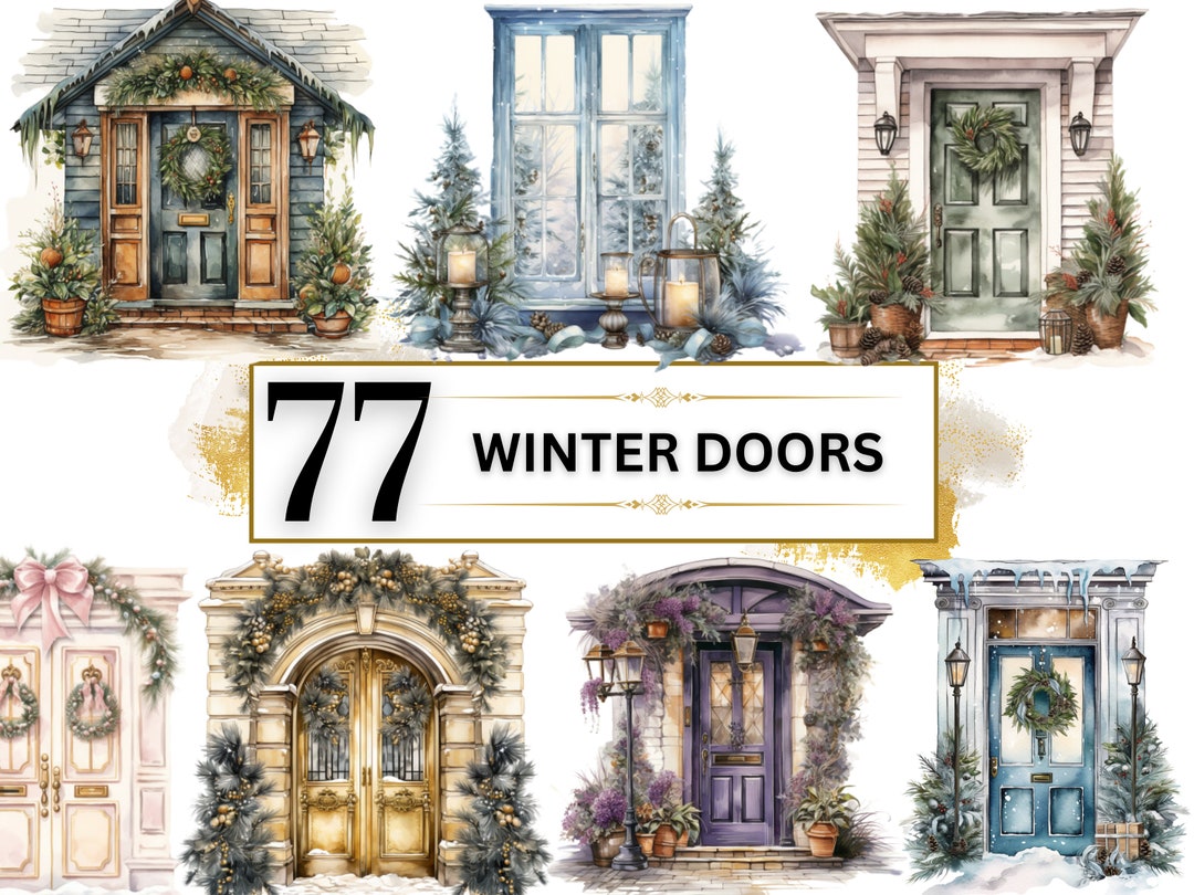 Winter Door Clipart Bundle - 77 Watercolor Winter Clipart PNG, Winter ...