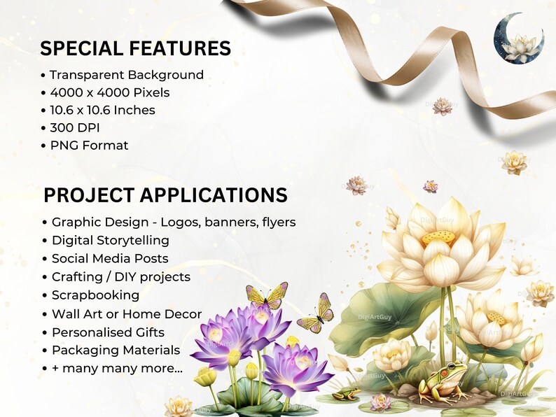 Description of special features of the images: transparent background, 4k pixels square, 10.6 x 10.6 inches. 300 DPI and PNG format.Project applications include graphic design, crafting, scrapbooking,personalised gifts and many more