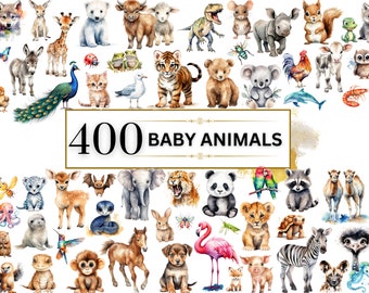 Safari Animals Clipart - 400 Baby Animals PNGs, Safari Animals PNG, Woodland Animals, Cute Baby Animals, Birds, Undersea, Nursery Decor Art