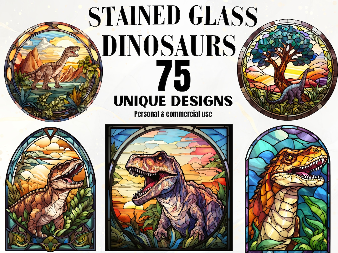 Stained Glass Dinosaurs Clipart 75 Stained Glass Design Bundle, Seasons
