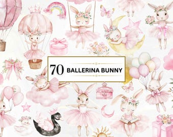 Ballerina Bunny Clipart Watercolor Rabbit Clipart Pink Ballerina PNG Cute Rabbit PNG Floral Bunnies Clipart Baby Shower PNG Nursery Clipart
