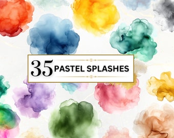 Pastel Watercolor Splash Clipart Watercolor Splashes PNG Alcohol Ink Clipart Splatter PNG Pastel Color Splash PNG Commercial Use Transparent