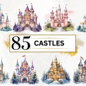 Castle Clipart - 85 Watercolor Castle Clipart PNGs, Fairy Tale Princess Castle Clipart, Winter Castle, Fantasy Castle PNG,Magical Castle PNG
