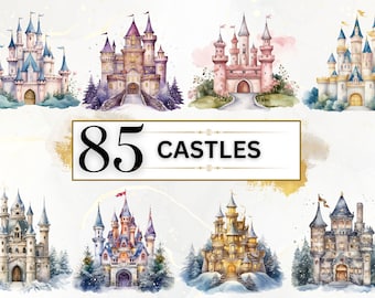 Castle Clipart - 85 Watercolor Castle Clipart PNGs, Fairy Tale Princess Castle Clipart, Winter Castle, Fantasy Castle PNG,Magical Castle PNG