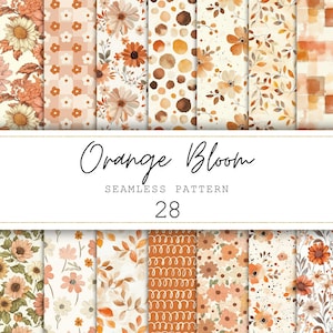 Orange Blüte Blumenmuster Vintage Junk Journal Papier Blume Digitales Papier Floraler Hintergrund | Kommerzielle Lizenz Digitaldrucke