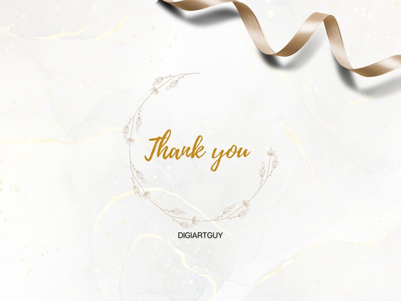May include: A white background with a gold ribbon and a gold floral wreath with the text "Thank you" and the text "DIGIARTGUY" below.
