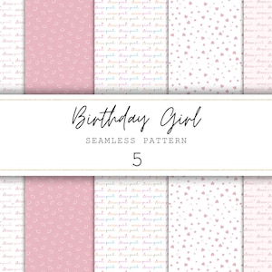 Rosa Geburtstag Seamless Pattern Birthday Girl Digitales Papier Druckbares Papier Digitaler Hintergrund Digitales Party Papier | Kommerzielle Lizenz