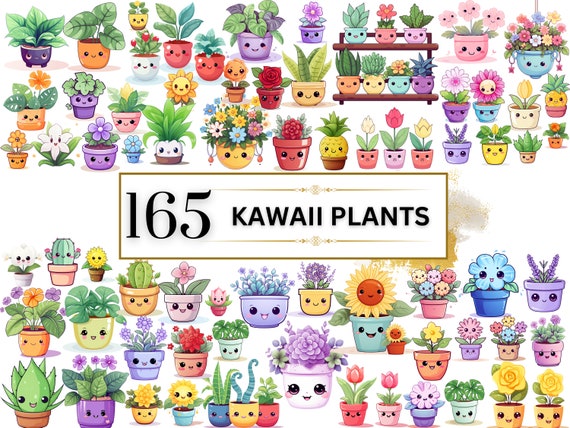 Kawaii Clipart Bundle - 165 Cute Kawaii PNG Clipart Kawaii Flower Clipart, Kawaii Plants Clipart Cute Kawaii Clipart Kawaii Stickers