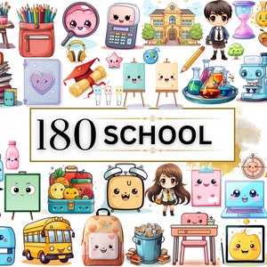 Kawaii Clipart Bundle - 180 Cute Kawaii PNG Clipart Set, Cute School Clipart Kawaii School Kids Clipart Cute Kawaii Clipart Kawaii Stickers