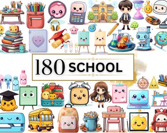 Kawaii Clipart Bundle - 180 Cute Kawaii PNG Clipart Set, Cute School Clipart Kawaii School Kids Clipart Cute Kawaii Clipart Kawaii Stickers