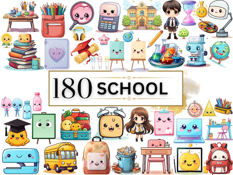Frontpage of kawaii listing, showing a variety of kawaii images and the title which says "180 School"
