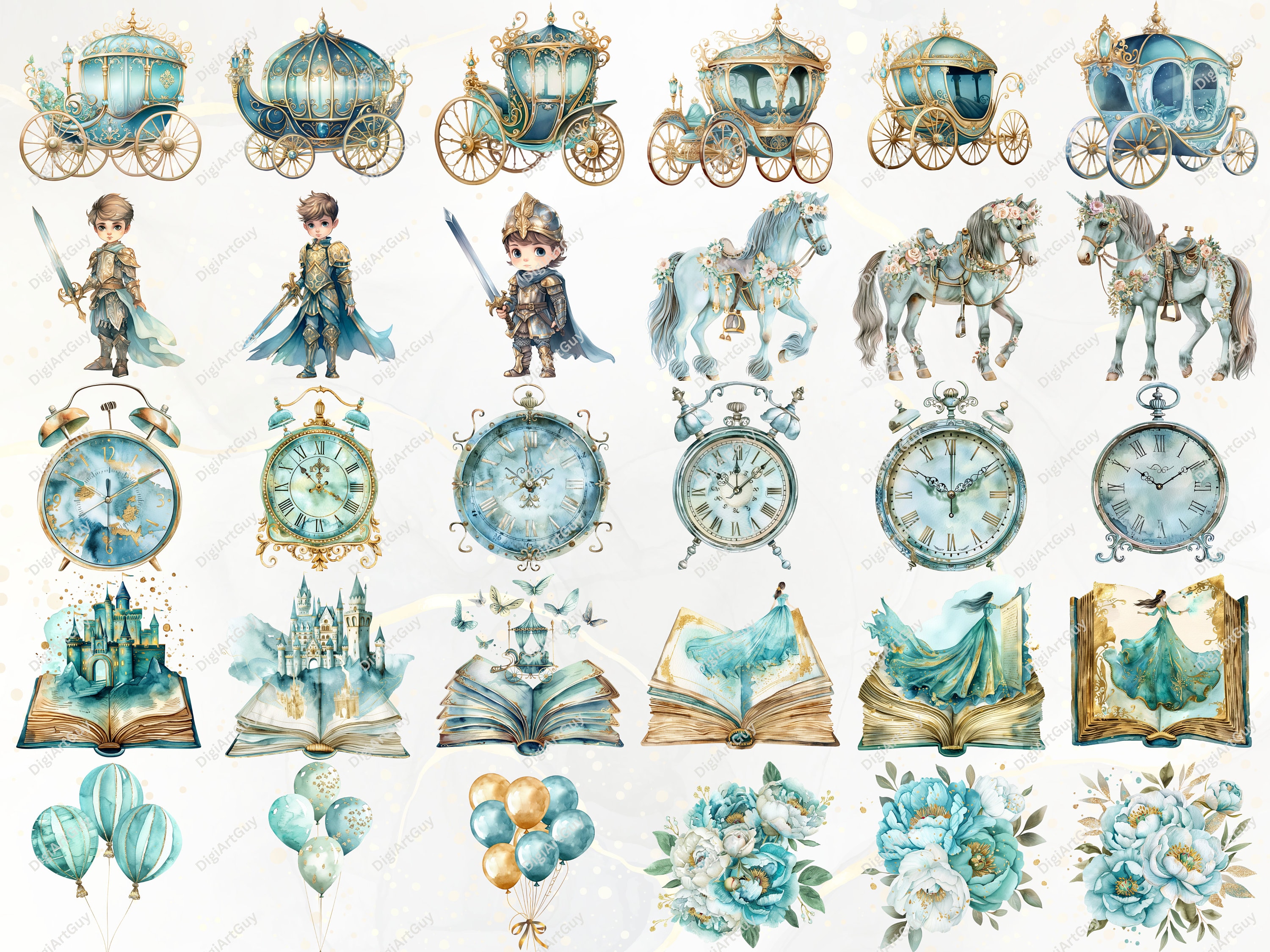 Watercolor Princess Clipart Cute Princess PNG Fairy Tale Clipart Castle ...