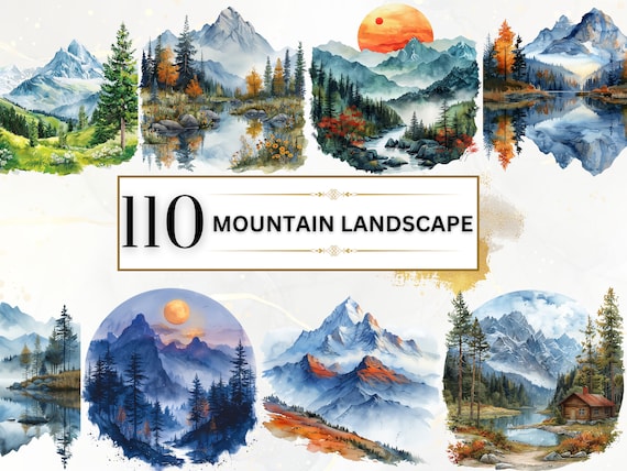 Mountain Clipart Watercolor Mountain Landscapes PNG Scenery Clipart Mountains PNG Watercolor Landscape Clipart Forest PNG | Commercial Use