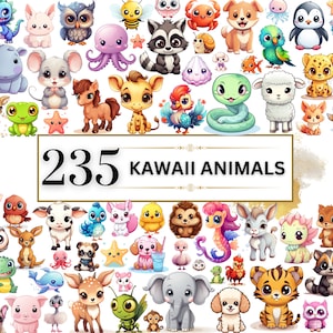 Kawaii Clipart Bundle - 235 Cute Kawaii PNG Clipart Set, Kawaii Animal Clipart, Cute Kawaii  Clipart, Cute Animal Clipart, Kawaii Stickers