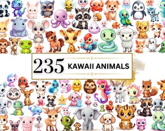 Bundle de cliparts kawaii - 235 mignons cliparts PNG Kawaii, cliparts animaux Kawaii, cliparts mignons Kawaii, cliparts animaux mignons, autocollants Kawaii