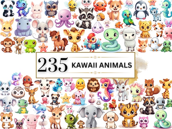 Kawaii Clipart Bundle - 235 Cute Kawaii PNG Clipart Set, Kawaii Animal Clipart, Cute Kawaii  Clipart, Cute Animal Clipart, Kawaii Stickers